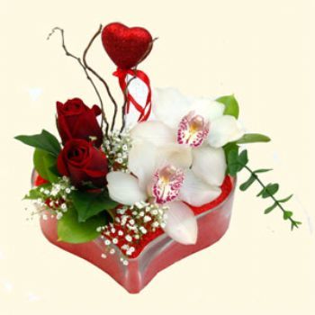  Ankara Kkesat hediye sevgilime hediye iek  1 kandil orkide 5 adet kirmizi gl mika kalp